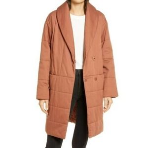 Madewell Dumont Quilted Coat Women's Size L Pink/Orange Snap Oversized Puffer